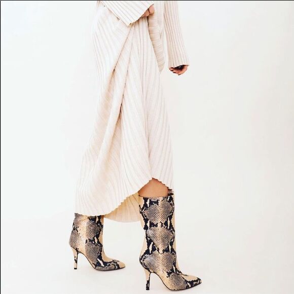 NEW PARIS TEXAS Slip On Leather Boots Sz 37 Snake Print Mid Calf Pointy Toe - Picture 15 of 15